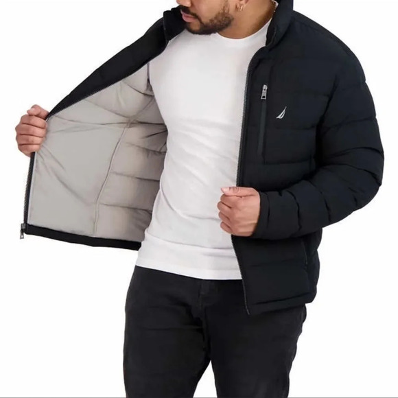 Men’s Quilted Nautica Puffer Jacket Black Large - Picture 1 of 8